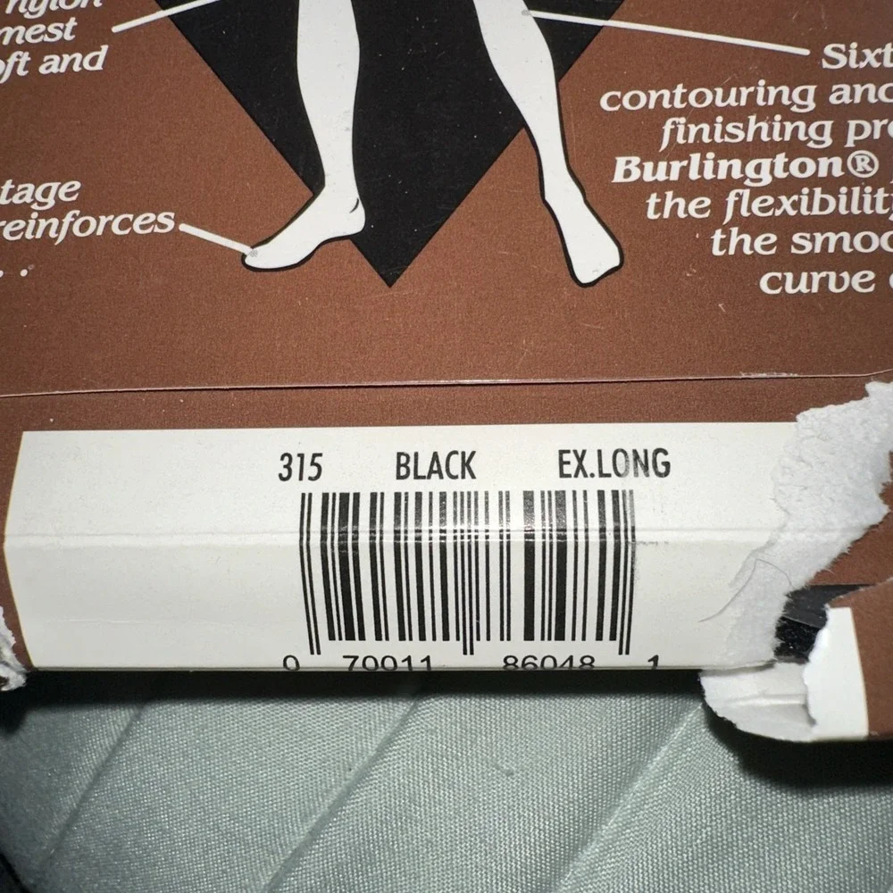 Burlington Sheer Legacy‎ Pantyhose Extra Long Black 315 Control Panty Sheer Toe